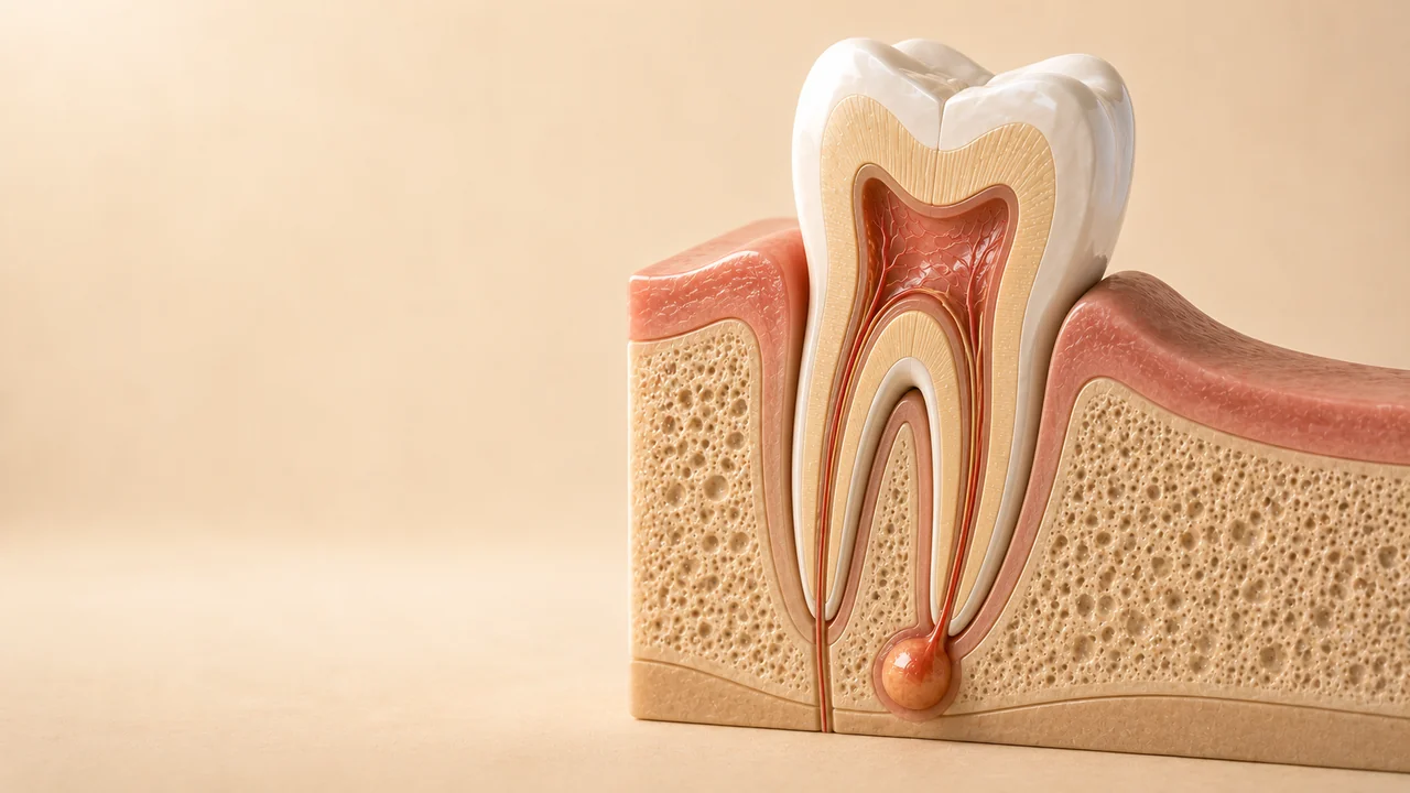 Ilustração de inflamação na ponta da raiz do dente